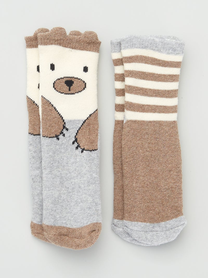 Pack de 2 pares de calcetines antideslizantes BEIGE - Kiabi