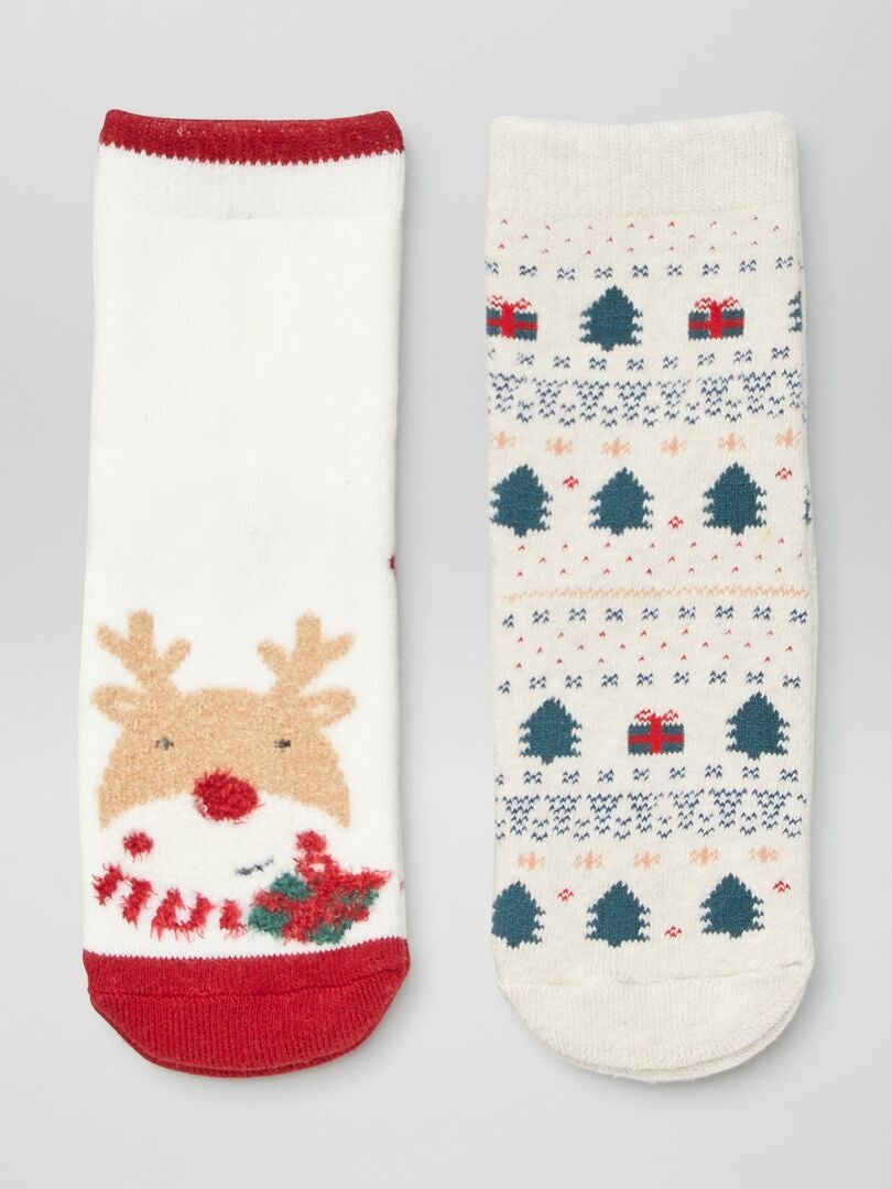 Pack de 2 pares de calcetines antideslizantes 'Navidad' BEIGE - Kiabi