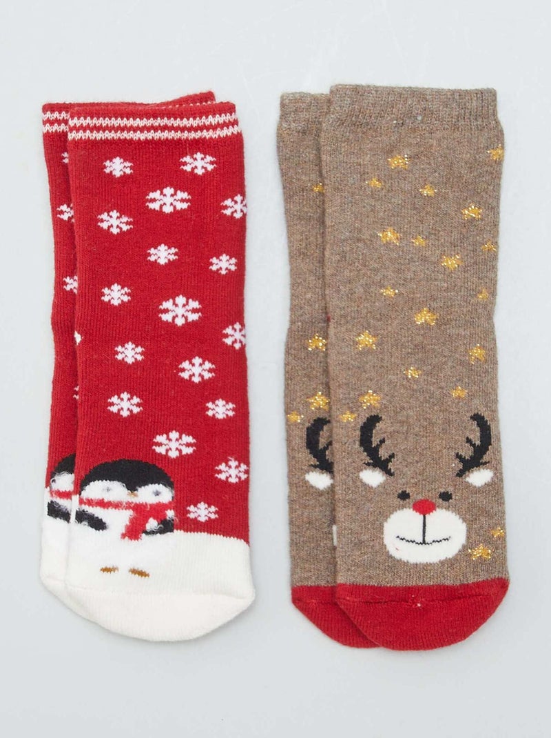 Pack de 2 pares de calcetines antideslizantes ROJO - Kiabi
