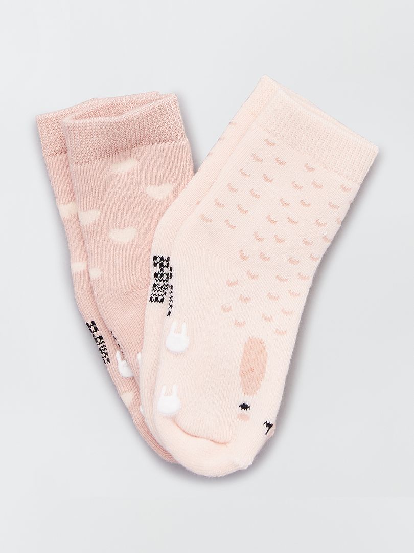 Pack de 2 pares de calcetines antideslizantes rosa - Kiabi