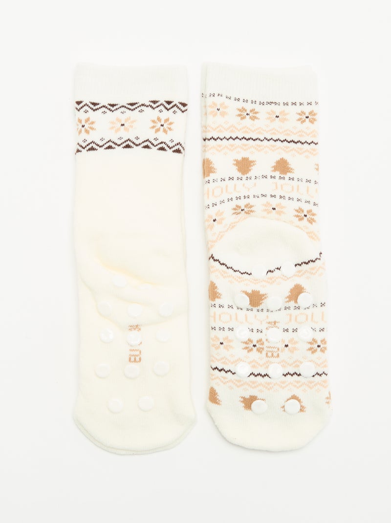 Pack de 2 pares de calcetines calentitos - Navidad Beige - Kiabi