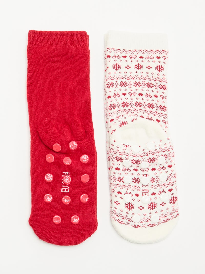 Pack de 2 pares de calcetines calentitos - Navidad Rojo - Kiabi
