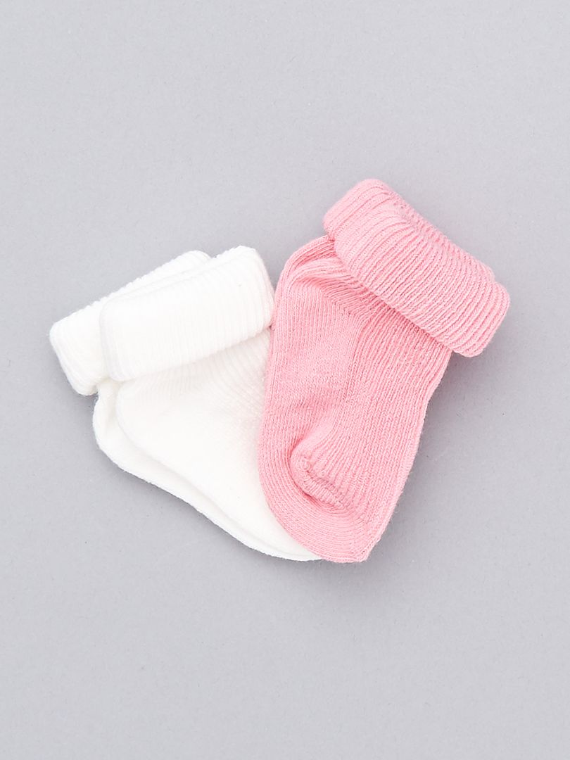 Pack de 2 pares de calcetines de algodón orgánico blanco/rosa - Kiabi
