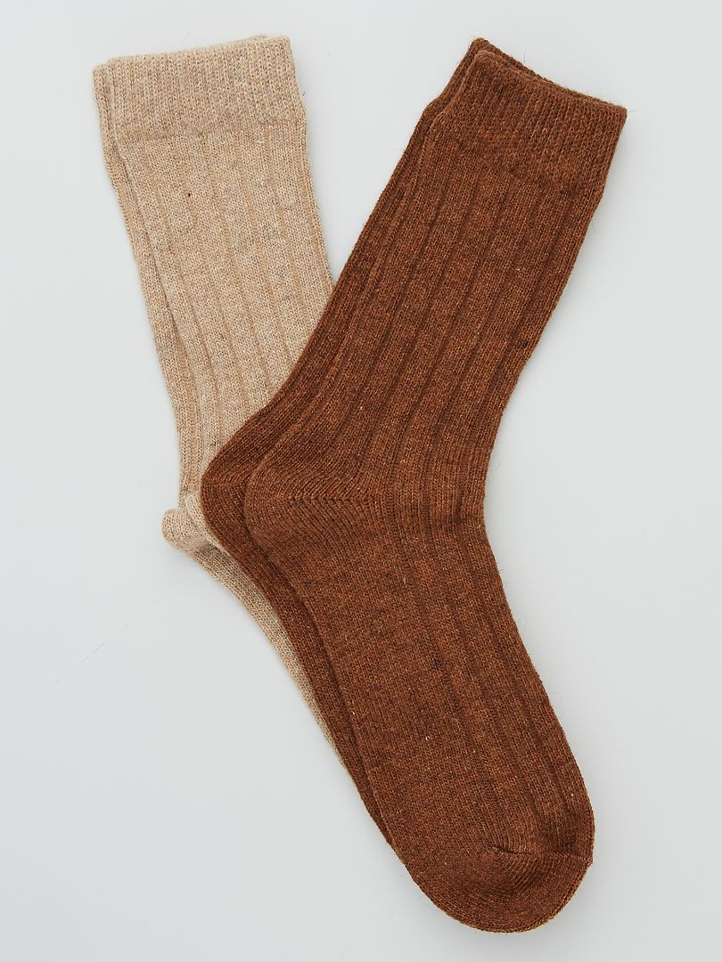 Pack de 2 pares de calcetines de canalé BEIGE - Kiabi