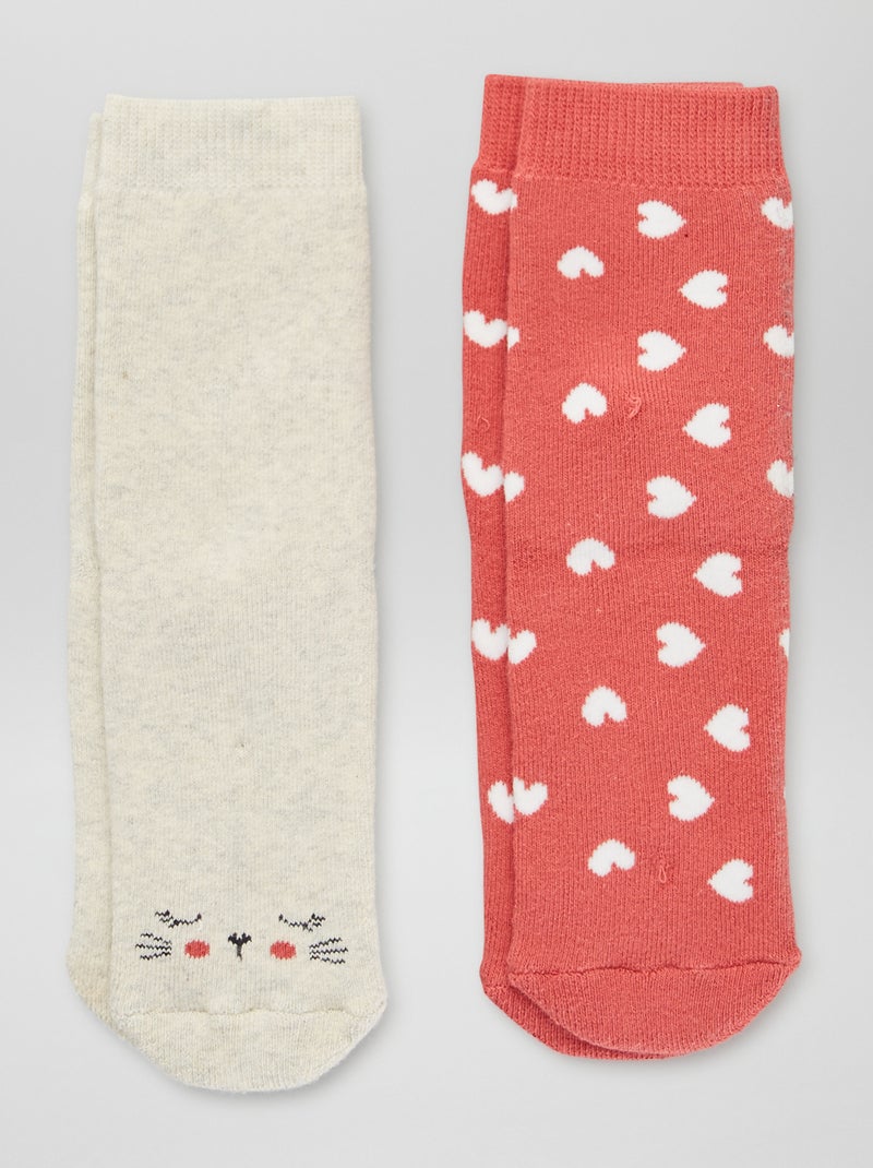 Pack de 2 pares de calcetines de 'corazones' y 'gato' ROJO - Kiabi