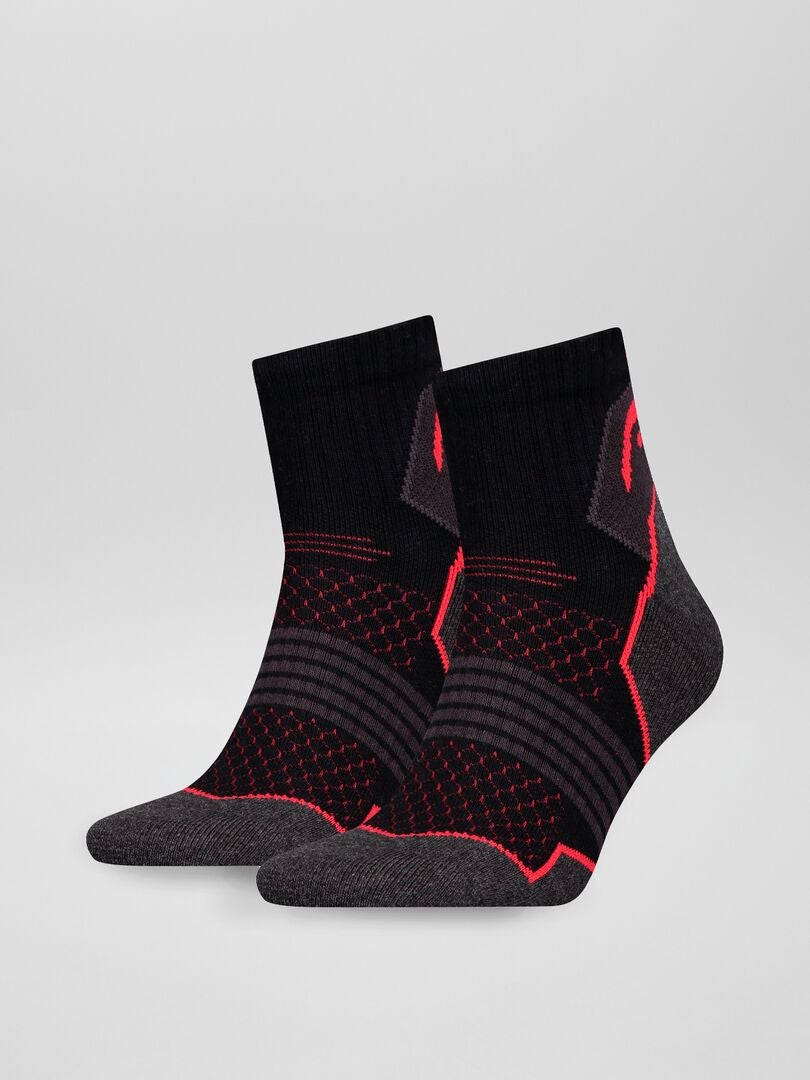 Pack de 2 pares de calcetines de deporte negro/rojo - Kiabi