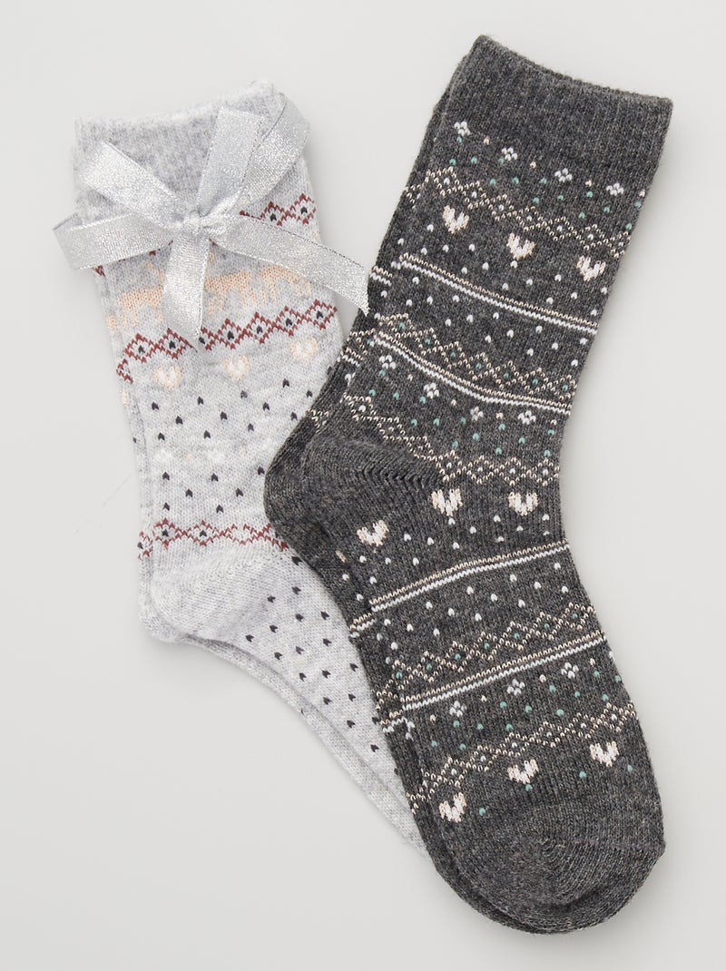 Pack de 2 pares de calcetines de jacquard de punto GRIS - Kiabi