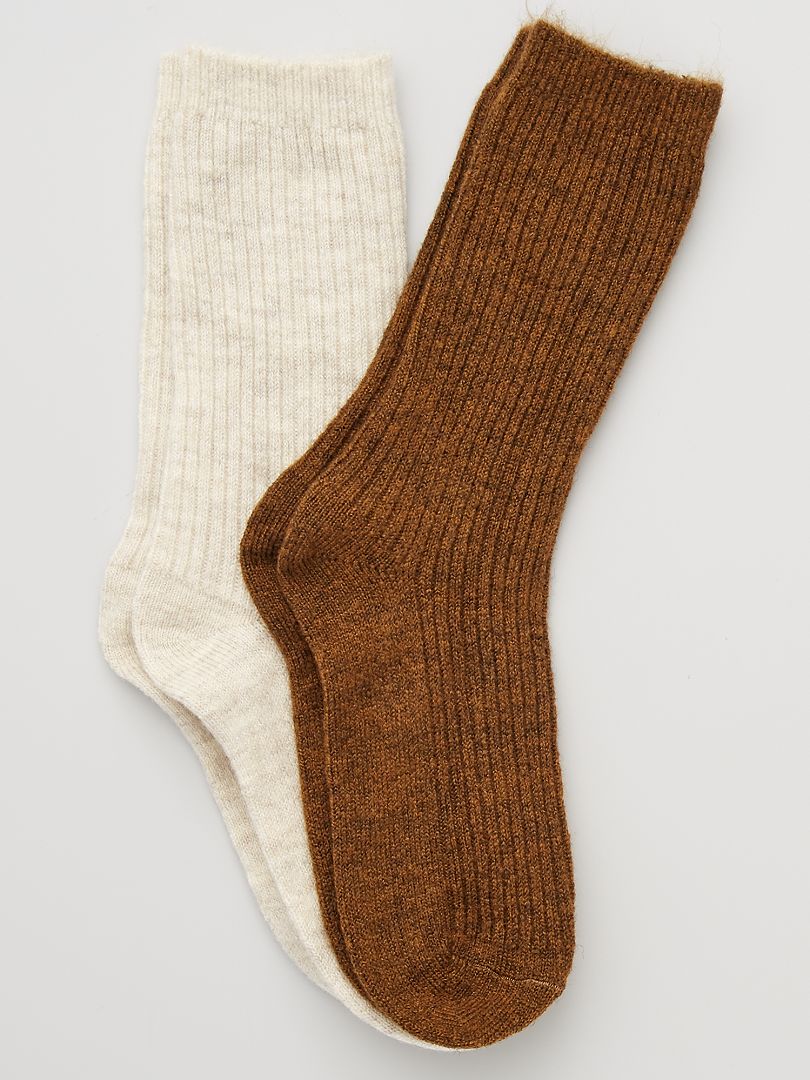 Pack de 2 pares de calcetines de lana castaño - Kiabi