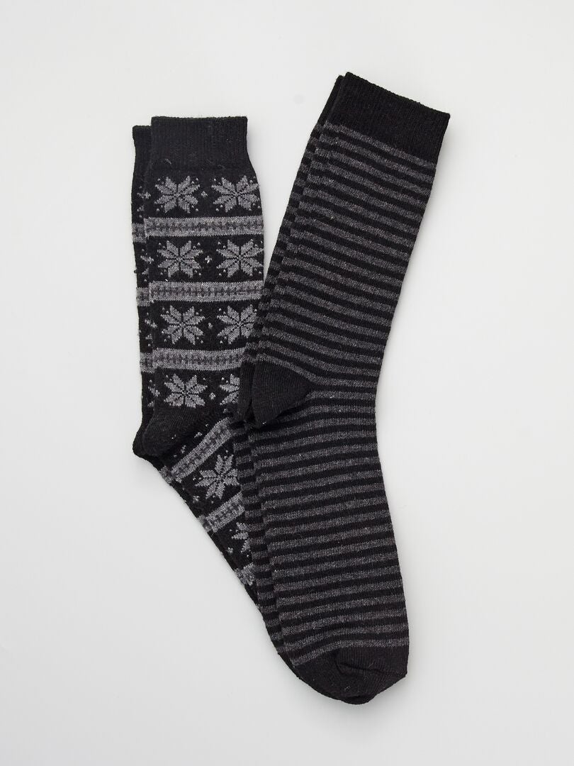 Pack de 2 pares de calcetines de lana estampados negro - Kiabi