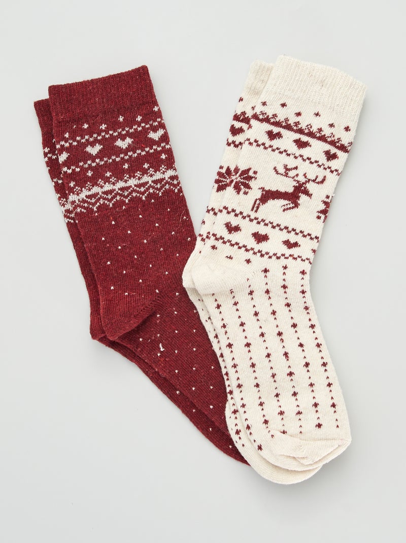 Pack de 2 pares de calcetines estampado 'jacquard' rojo/beige - Kiabi