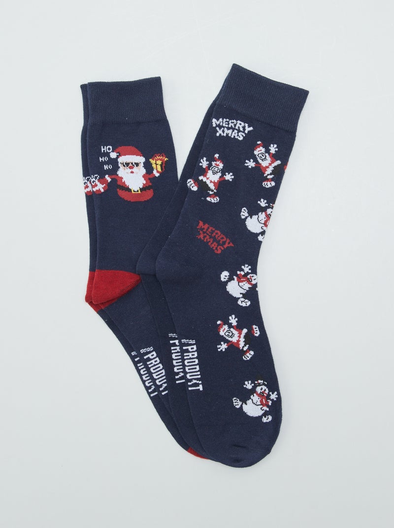 Pack de 2 pares de calcetines 'Papá Noel' AZUL - Kiabi