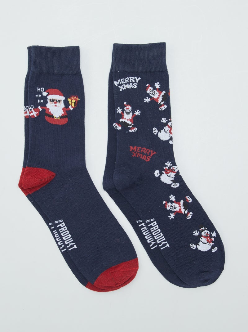 Pack de 2 pares de calcetines 'Papá Noel' AZUL - Kiabi