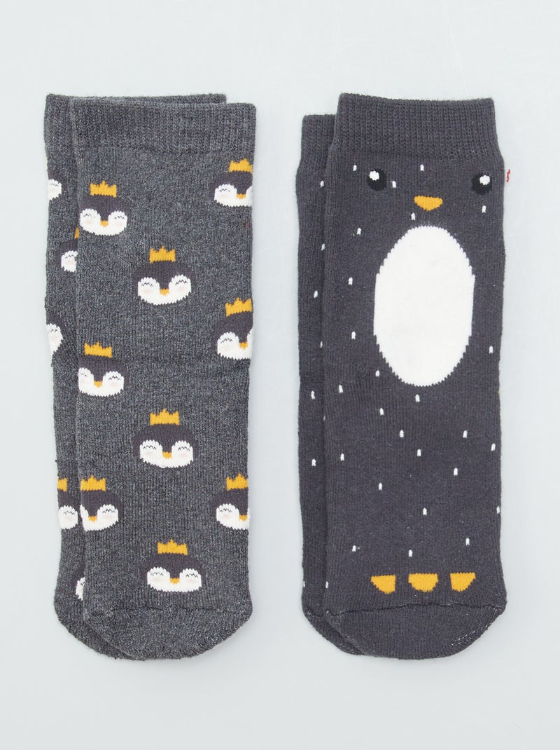 Pack de 2 pares de calcetines 'pingüino' GRIS - Kiabi