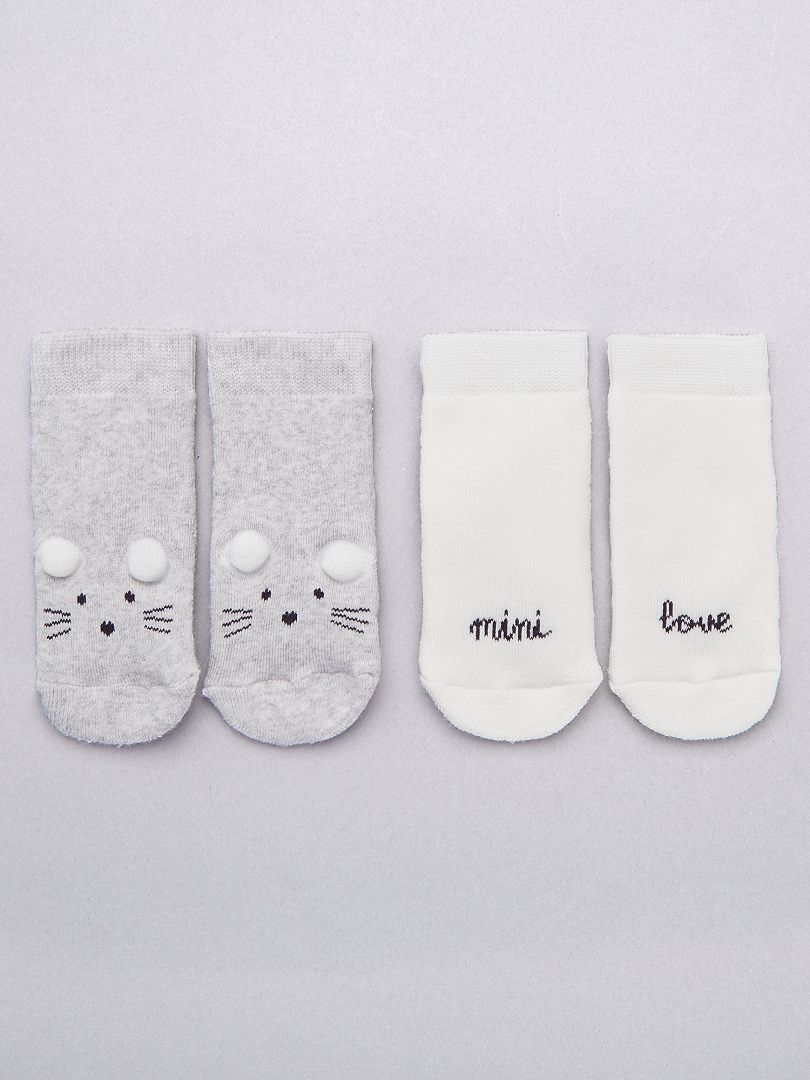 Pack de 2 pares de calcetines 'ratón' gris/blanco - Kiabi