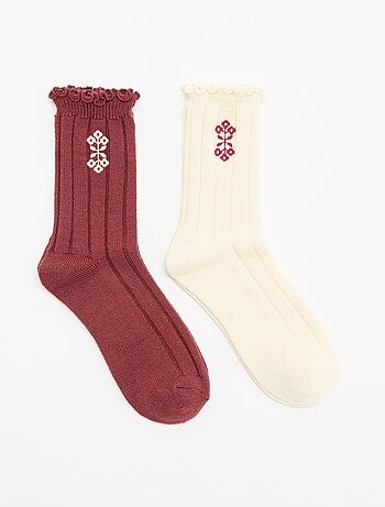 Pack de 2 pares de calcetines tobilleros bordados