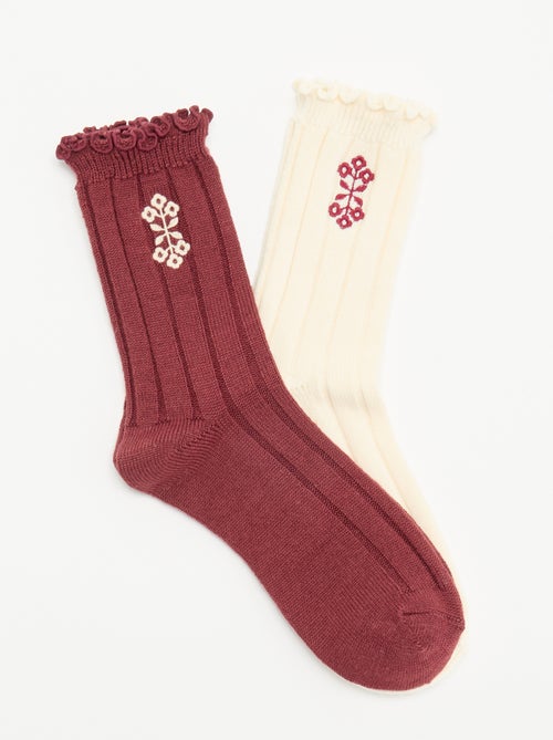Pack de 2 pares de calcetines tobilleros bordados - Kiabi