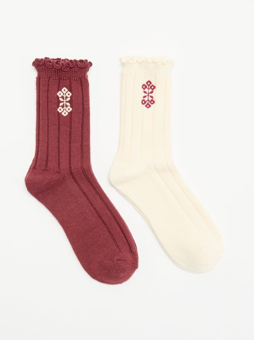 Pack de 2 pares de calcetines tobilleros bordados - Kiabi
