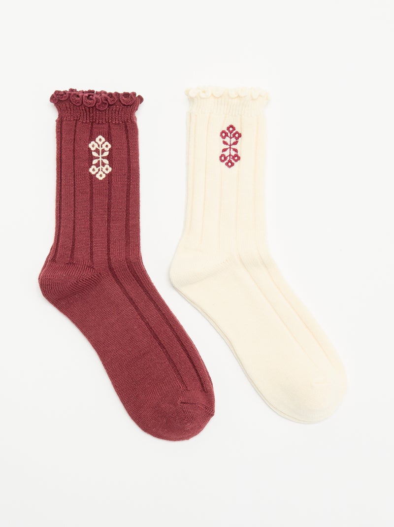 Pack de 2 pares de calcetines tobilleros bordados Beige - Kiabi