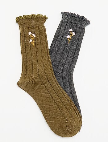 Pack de 2 pares de calcetines tobilleros bordados