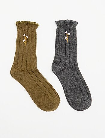 Pack de 2 pares de calcetines tobilleros bordados