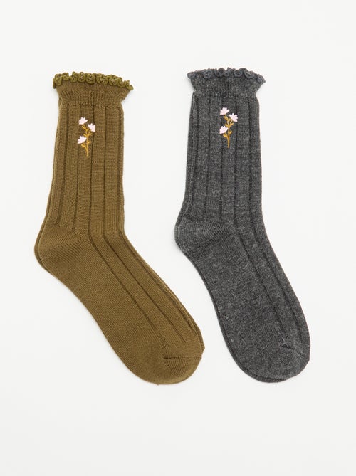 Pack de 2 pares de calcetines tobilleros bordados - Kiabi