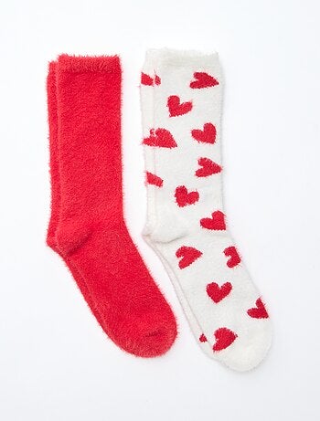 Pack de 2 pares de calcetines tobilleros estampados con corazones