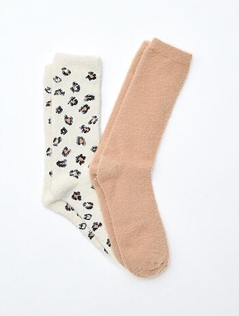 Pack de 2 pares de calcetines tobilleros estampados de leopardo