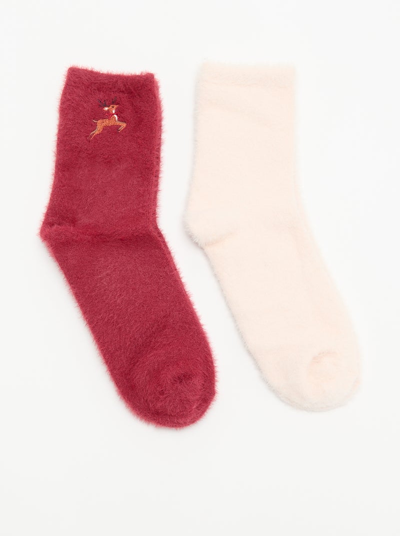 Pack de 2 pares de calcetines tobilleros Rojo - Kiabi