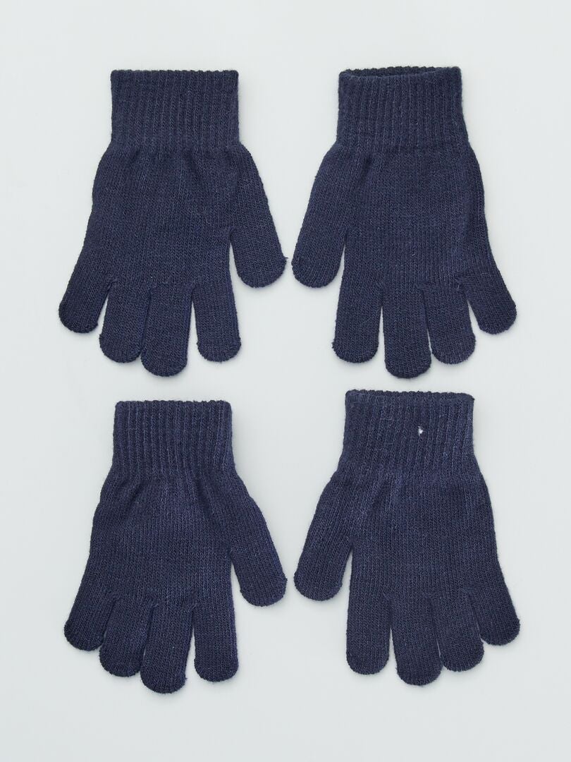 Pack de 2 pares de guantes lisos azul - Kiabi