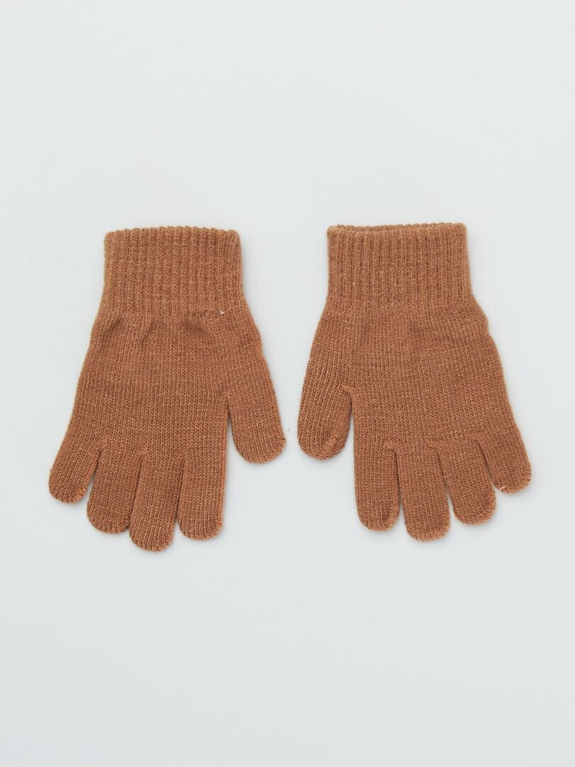 Pack de 2 pares de guantes lisos castaño - Kiabi