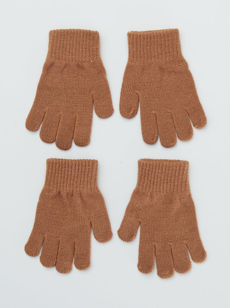 Pack de 2 pares de guantes lisos castaño - Kiabi