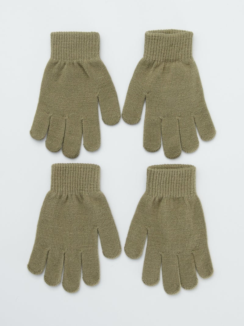 Pack de 2 pares de guantes lisos verde liquen - Kiabi