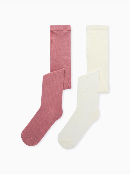 Pack de 2 pares de leotardos acanalados/jacquard - Kiabi