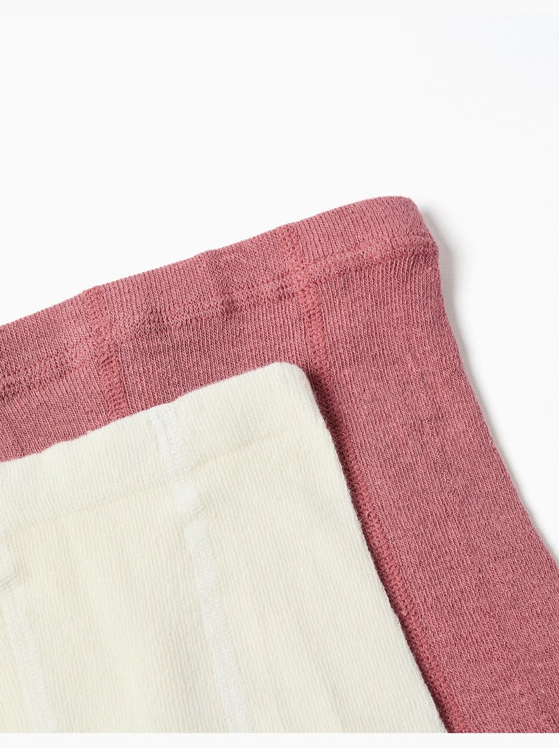 Pack de 2 pares de leotardos acanalados/jacquard Blanco Rosa - Kiabi