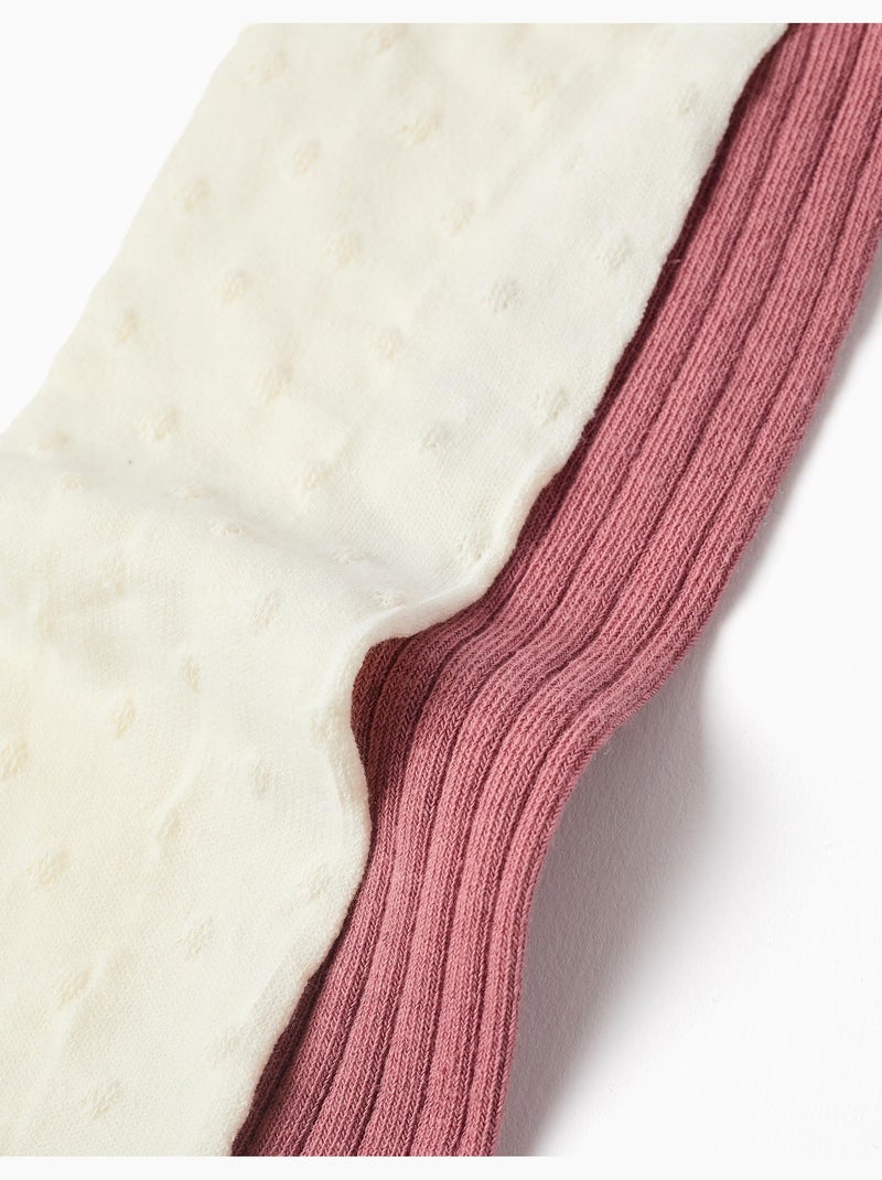 Pack de 2 pares de leotardos acanalados/jacquard Blanco Rosa - Kiabi
