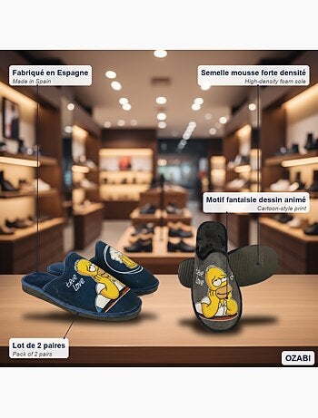 Pack de 2 pares zapatillas de casa mules hombre fantasía dibujos animados ozabi