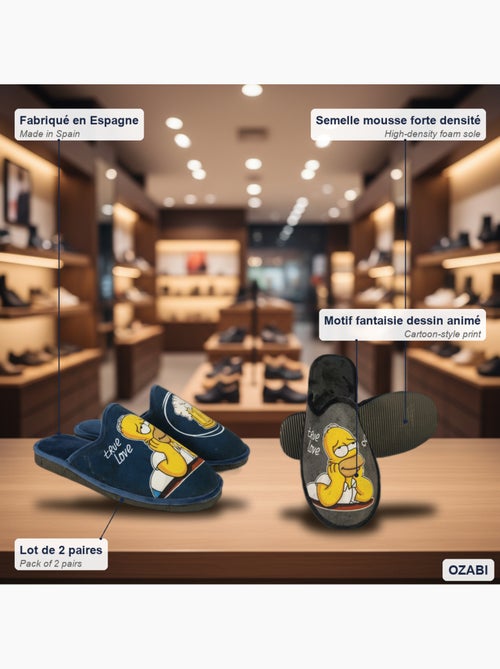 Pack de 2 pares zapatillas de casa mules hombre fantasía dibujos animados ozabi - Kiabi