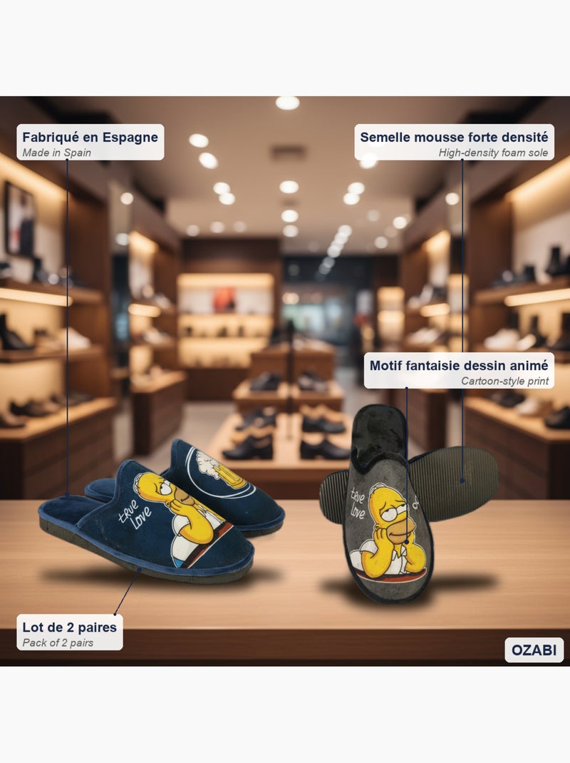 Pack de 2 pares zapatillas de casa mules hombre fantasía dibujos animados ozabi Azul gris - Kiabi