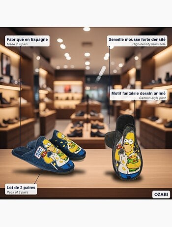 Pack de 2 pares zapatillas de casa mules hombre fantasía dibujos animados ozabi
