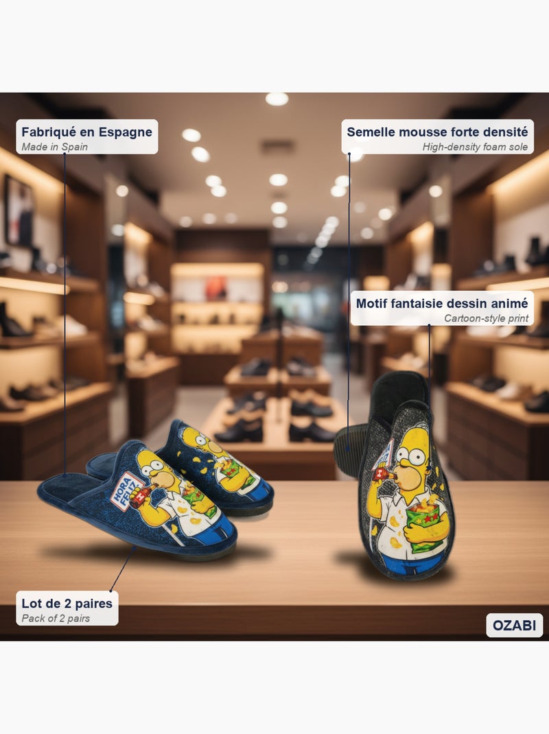 Pack de 2 pares zapatillas de casa mules hombre fantasía dibujos animados ozabi Azul Negro - Kiabi