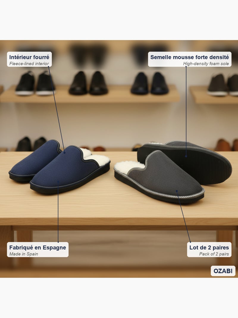 Pack de 2 pares zapatillas de casa mules hombre ozabi fabricadas en españa Gris azul - Kiabi