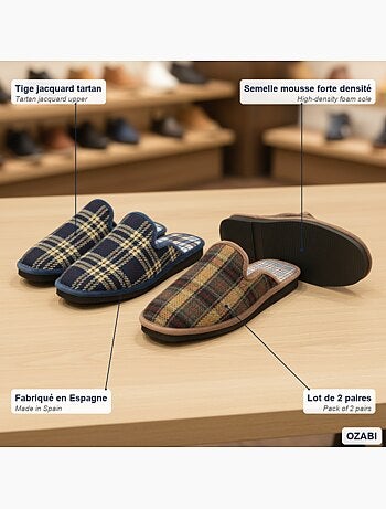 Pack de 2 pares zapatillas de casa mules hombre ozabi fabricadas en españa