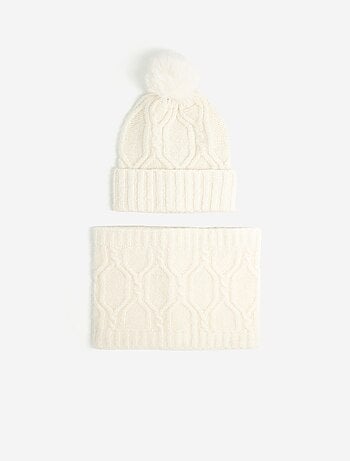 Pack de 2 piezas - Gorro con pompón + cuello tubular
