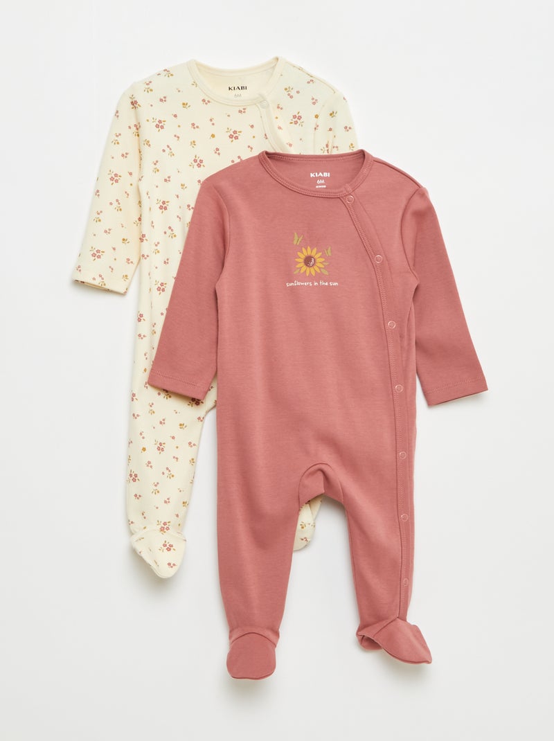 Pack de 2 pijamas con pies y cierre de automáticos Blanco - Kiabi