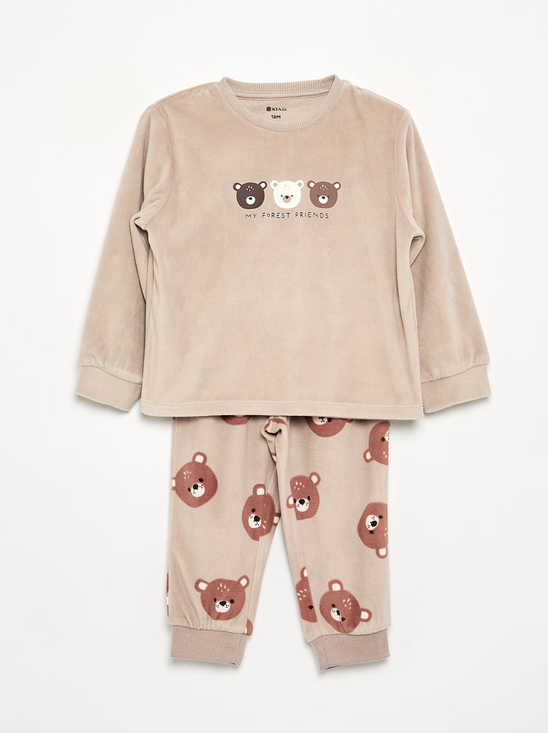 Pack de 2 pijamas de 2 piezas de forro polar estampado Beige - Kiabi