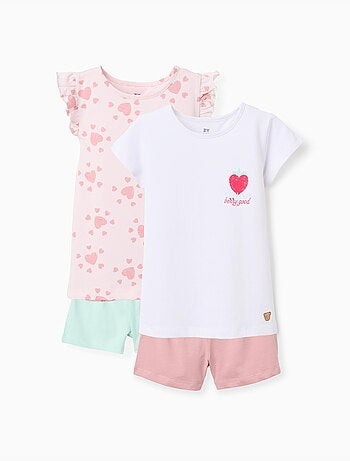 Pack de 2 pijamas de algodón con estampado de corazones