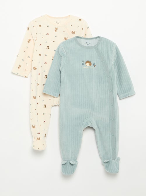 Pack de 2 pijamas de terciopelo con pies - Kiabi