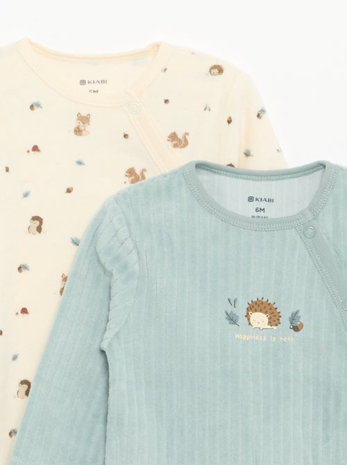 Pack de 2 pijamas de terciopelo con pies - Kiabi