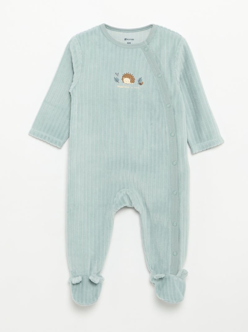 Pack de 2 pijamas de terciopelo con pies Azul - Kiabi