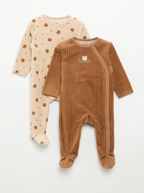 Pack de 2 pijamas de terciopelo con pies - Kiabi